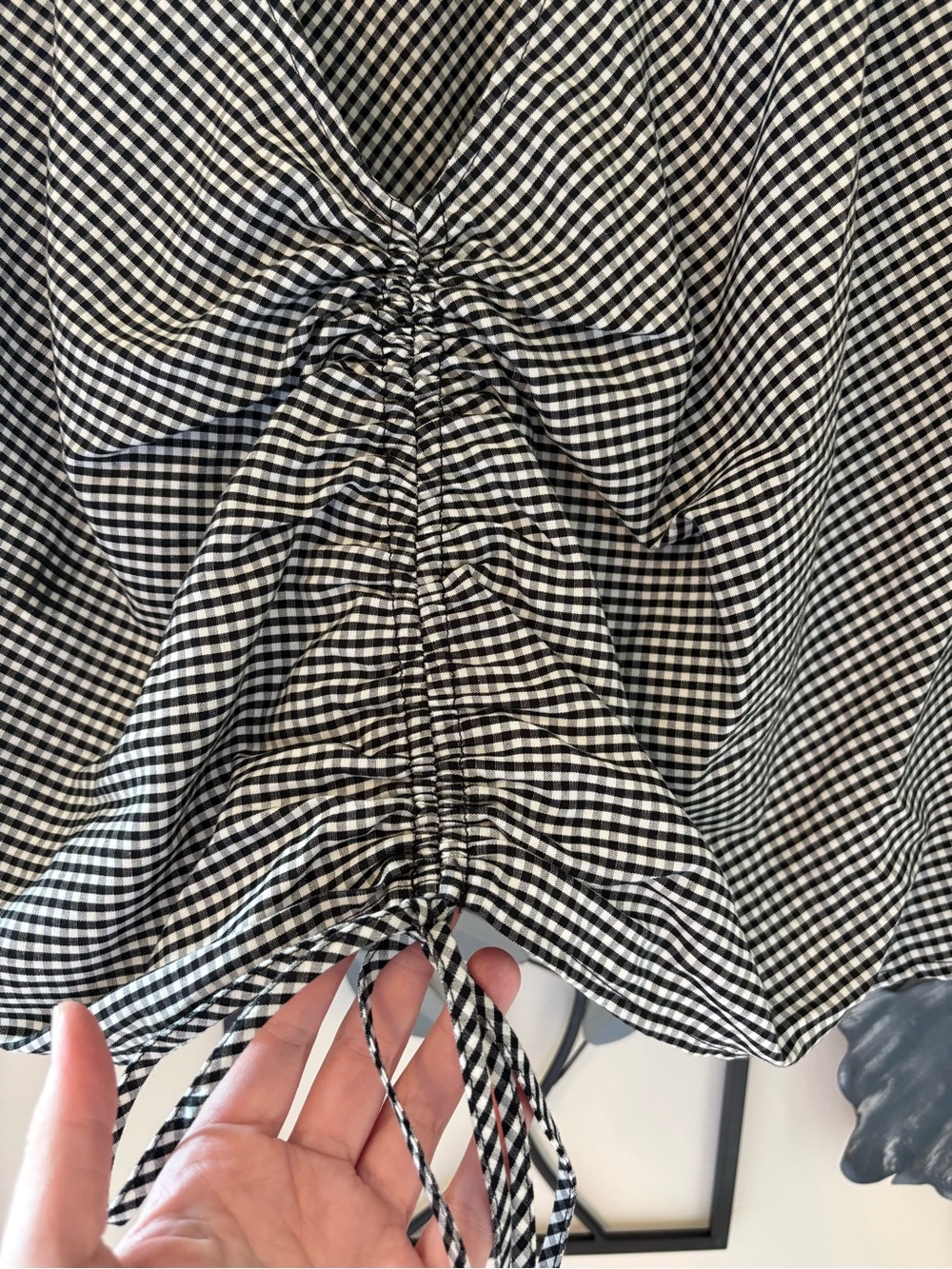 a new day Black & White Gingham Ruched Front Crop Top - Picture 2 of 8